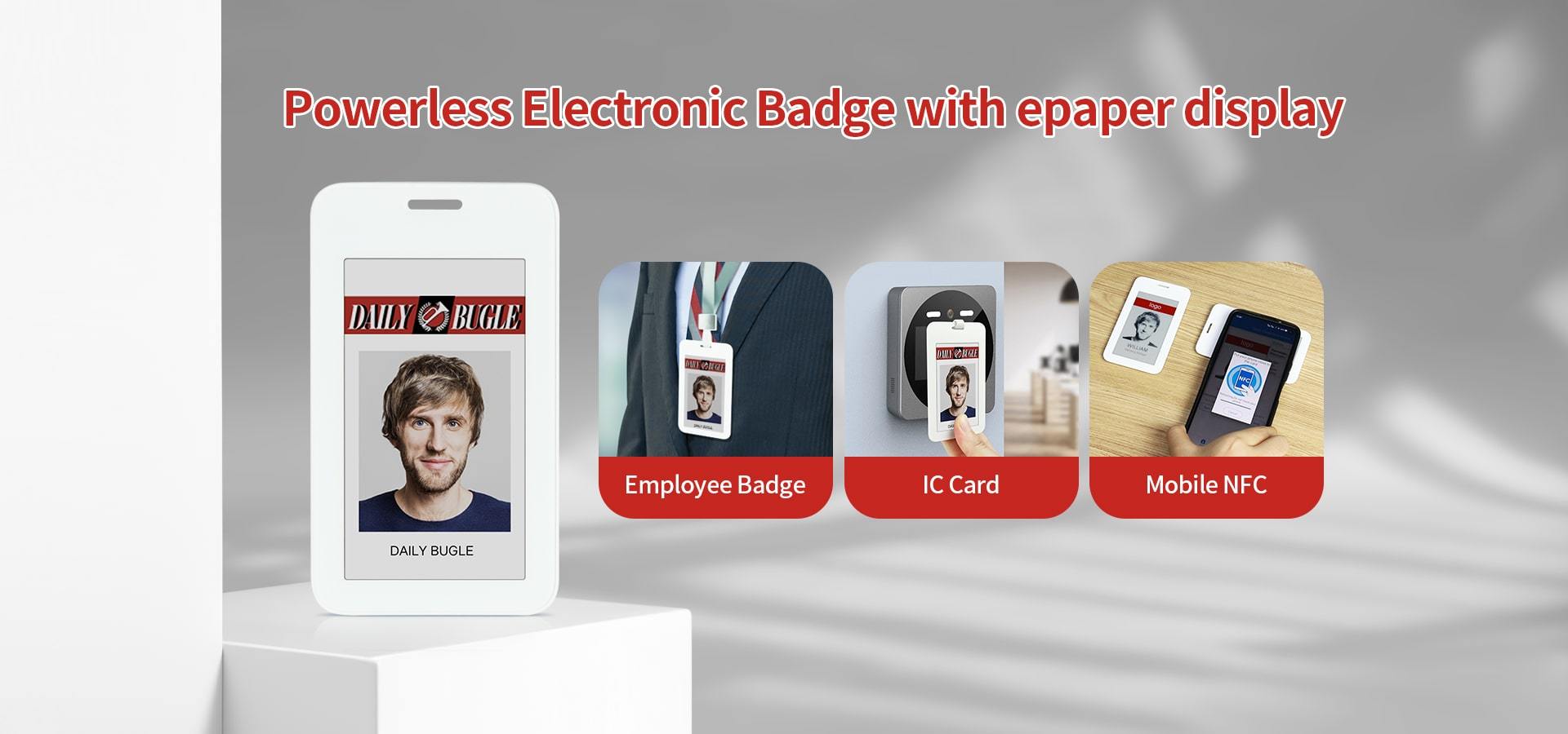 Machtloze elektronische badge met epaper-display